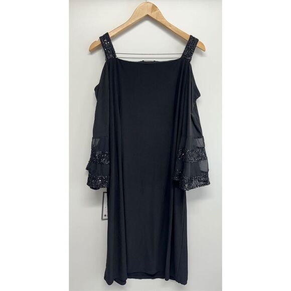 MSK Dress Size 1X Sequined Cold Shoulder Shift Bell Sleeve Knee Length NEW - Picture 6 of 11